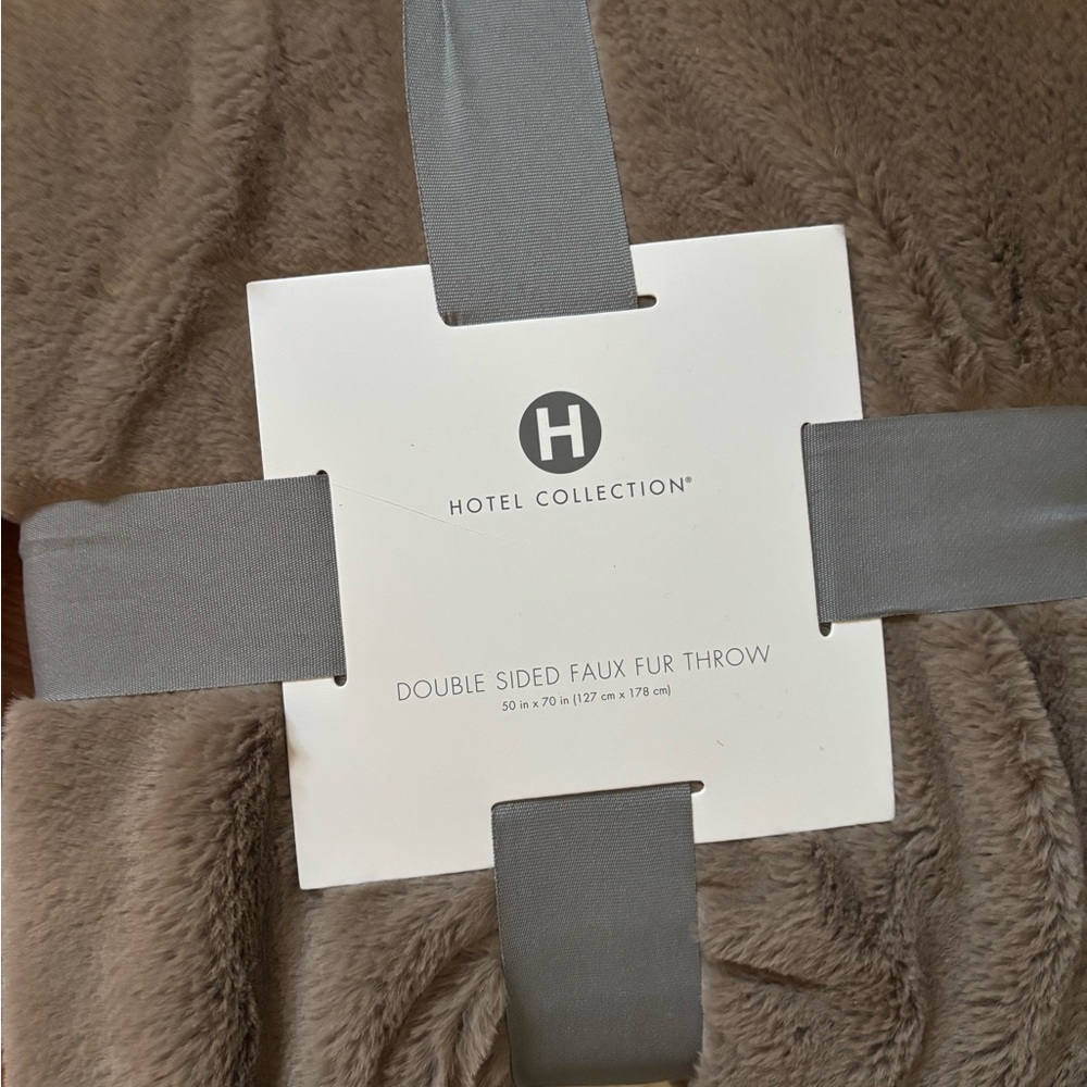 Hotel Collection Faux Fur Throw in Soft Brown